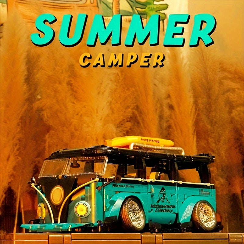 2550pcs 1:10 low lying explosive modified T1 camping vehicle small particle puzzle assembly plug-in block car model high difficulty assembly technology mechanical block toy