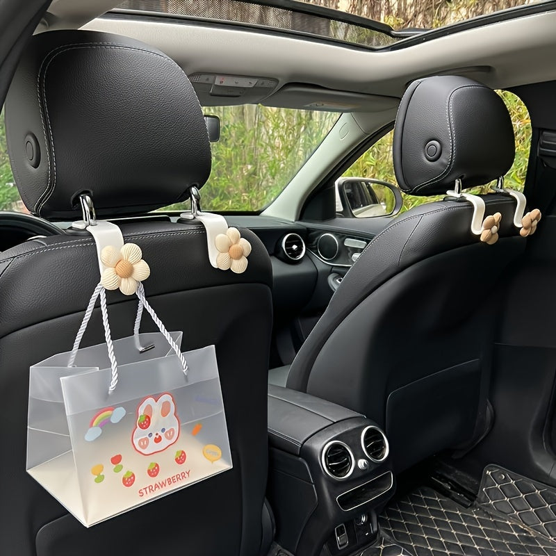 Multi-Functional 2 Pcs Charming Blossom - Flower Car Seat Headrest Hooks, Must-Have Interior Accessories For Vehicle Organization