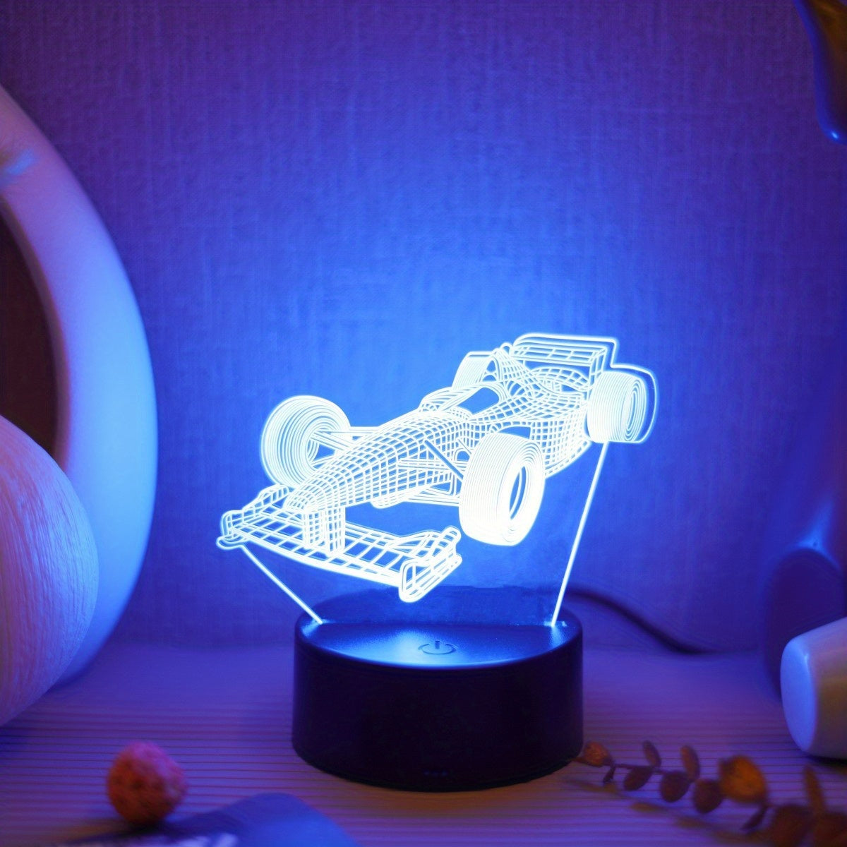 1pc Plug-in Touch Seven-color Racing Car 3D Night Light, Creative Desktop, Bedroom Atmosphere Decoration Light, Gift Table Lamp