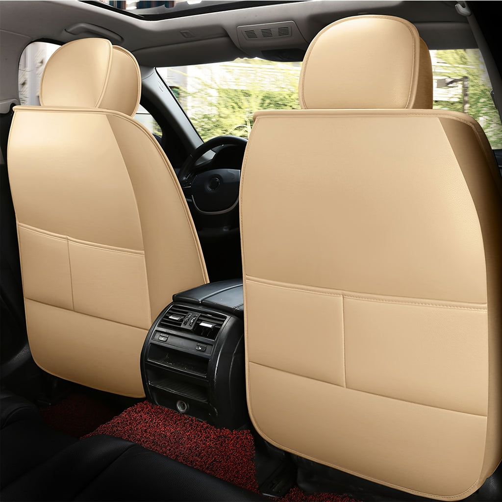 5-Seat Beige Luxury PU Leather Car Seat Cover Set - Waterproof, Adjustable Fit, 360° Protection - Universal for Sedans, Trucks, SUVs