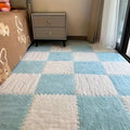 24pcs Soft Blue & Gray Plush Interlocking Floor Mats - Washable EVA & Polyester, Perfect for Living Room, Bedroom, or Game Room Decor