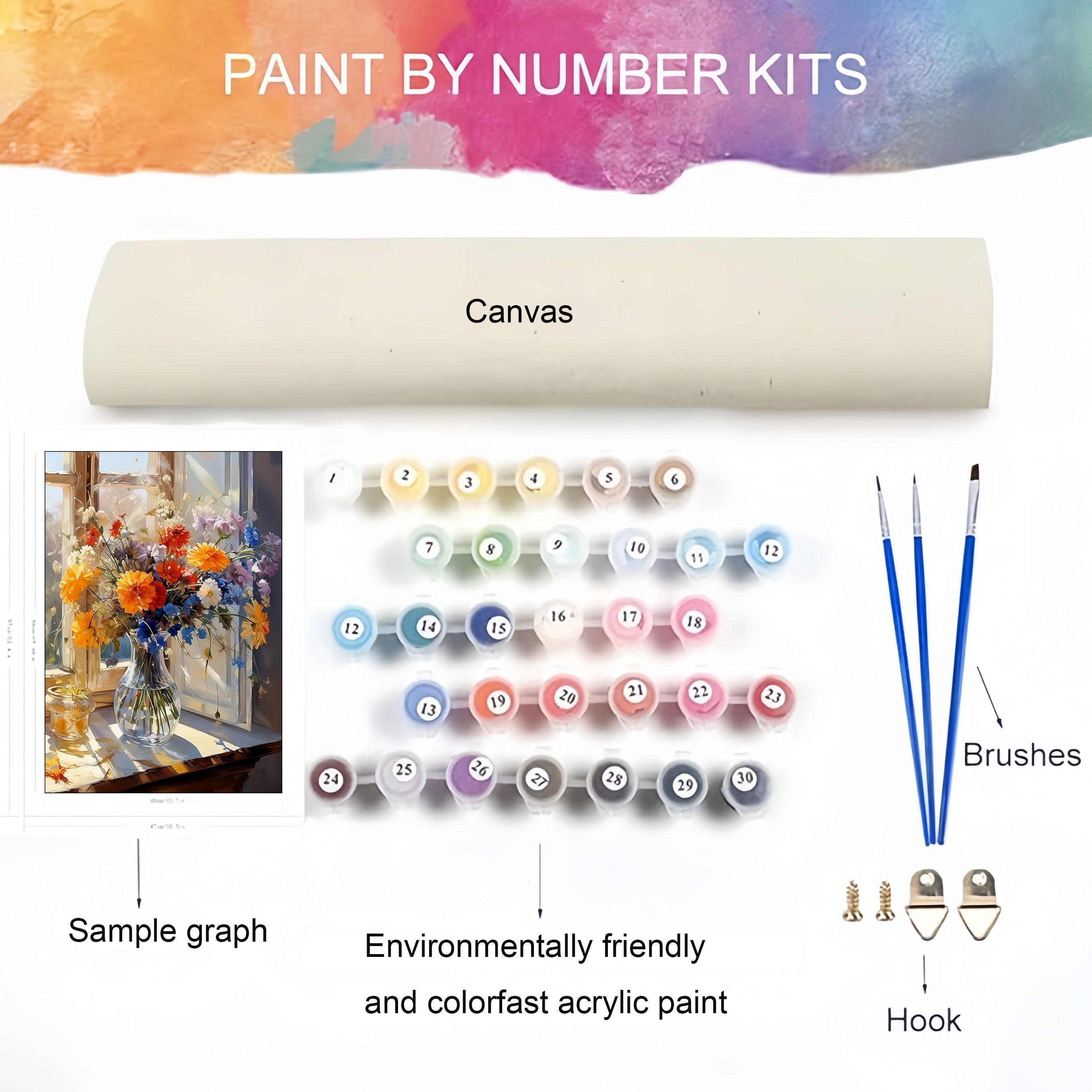 Paint By Numbers Kit For Adults - Still Life Flowers By The Window, 19.7 X 15.7 Inch Canvas, Eco-Friendly Acrylic Paints & Brushes Included (No Frame)