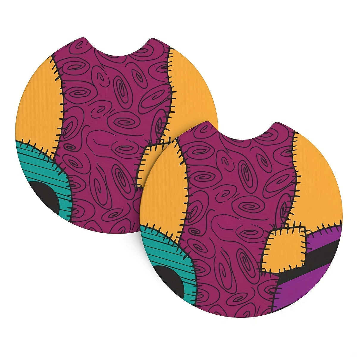 6-Piece Complete Car Decoration Kit - Soft Polyester Steering Wheel Cover, Center Console Pad, Cup Holder Coasters, and More - No Filler, Durable, and Easy to Clean Nightmare Before Christmas Accessories