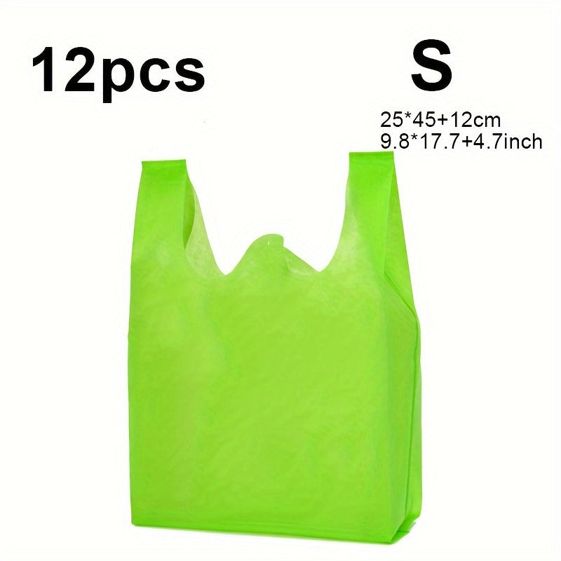 12-Pack Reusable Non-Woven Tote Bags, 4 Assorted Sizes, Eco-Friendly Grocery Shopping Bags, Multipurpose Storage & Gift Bags for Halloween, Christmas, Party Supplies - Suitable for Ages 14+