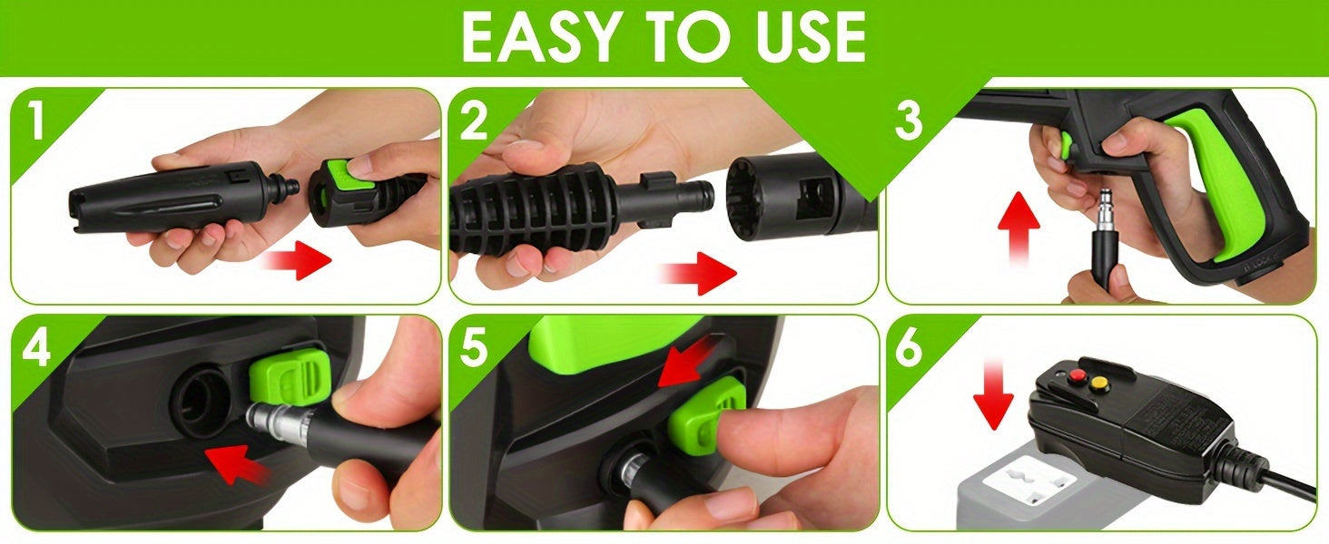 Power Washer, H4800 Pressure Washer 1800W Electric High Pressure Washer Professional Car Washer Cleaner Machine With With All-in-one Adjustable Nozzle & Hose For Patio Garden Yard Vehicle