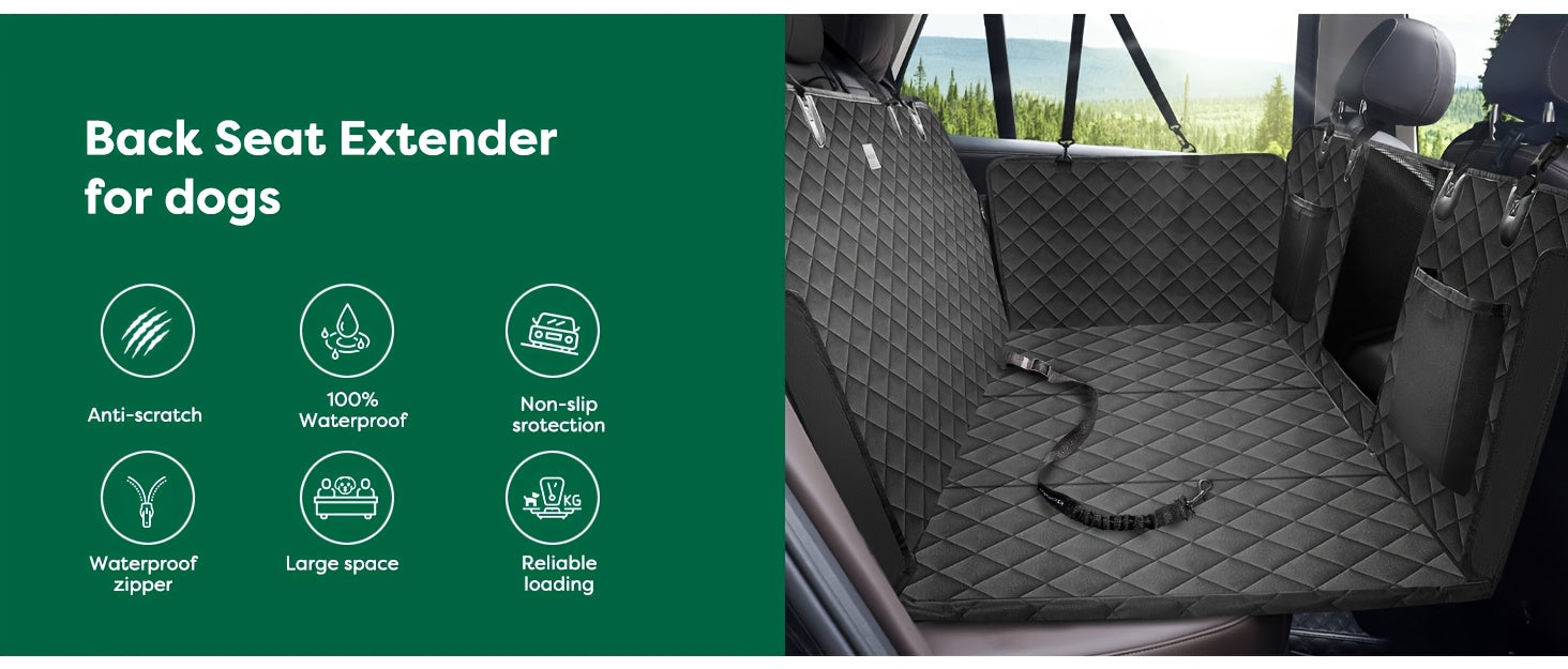 Heavy-Duty Dog Car Seat Cover & Back Seat Extender with Mesh Window, Quilted Fabric, Waterproof, 300 lbs Capacity - Ideal for SUVs and Trucks, Black, Seat Covers for Car
