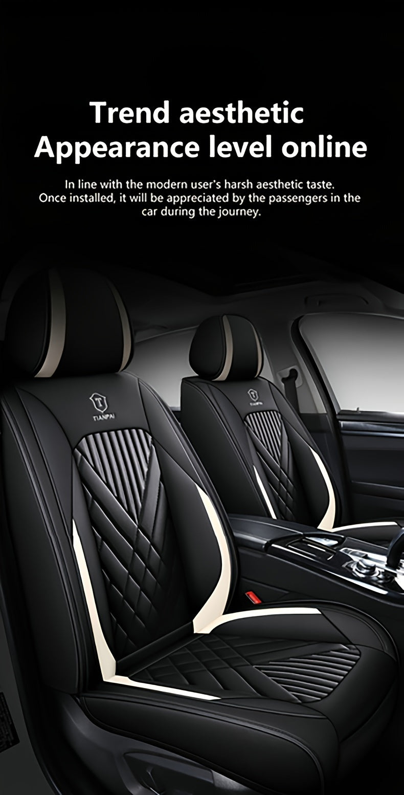 Luxury Full Faux Leather Car Seat Covers - Fit for 5-Seater Vehicles, Breathable & Stylish, All-Season Comfort