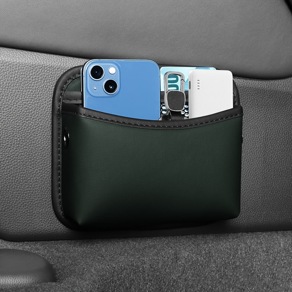 PU Leather Car Side Pocket Organizer - Universal Cell Phone and Sunglasses Holder for Car Seat Gap, Door, Window, Console - Car Accessories Storage Pouch