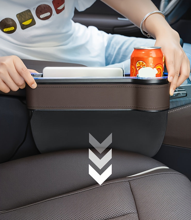Car Seat Slot Storage Box, ABS Resin, with Mobile Phone Holder, Charger, Ambient Lighting, Center Control Armrest, for Car Interior