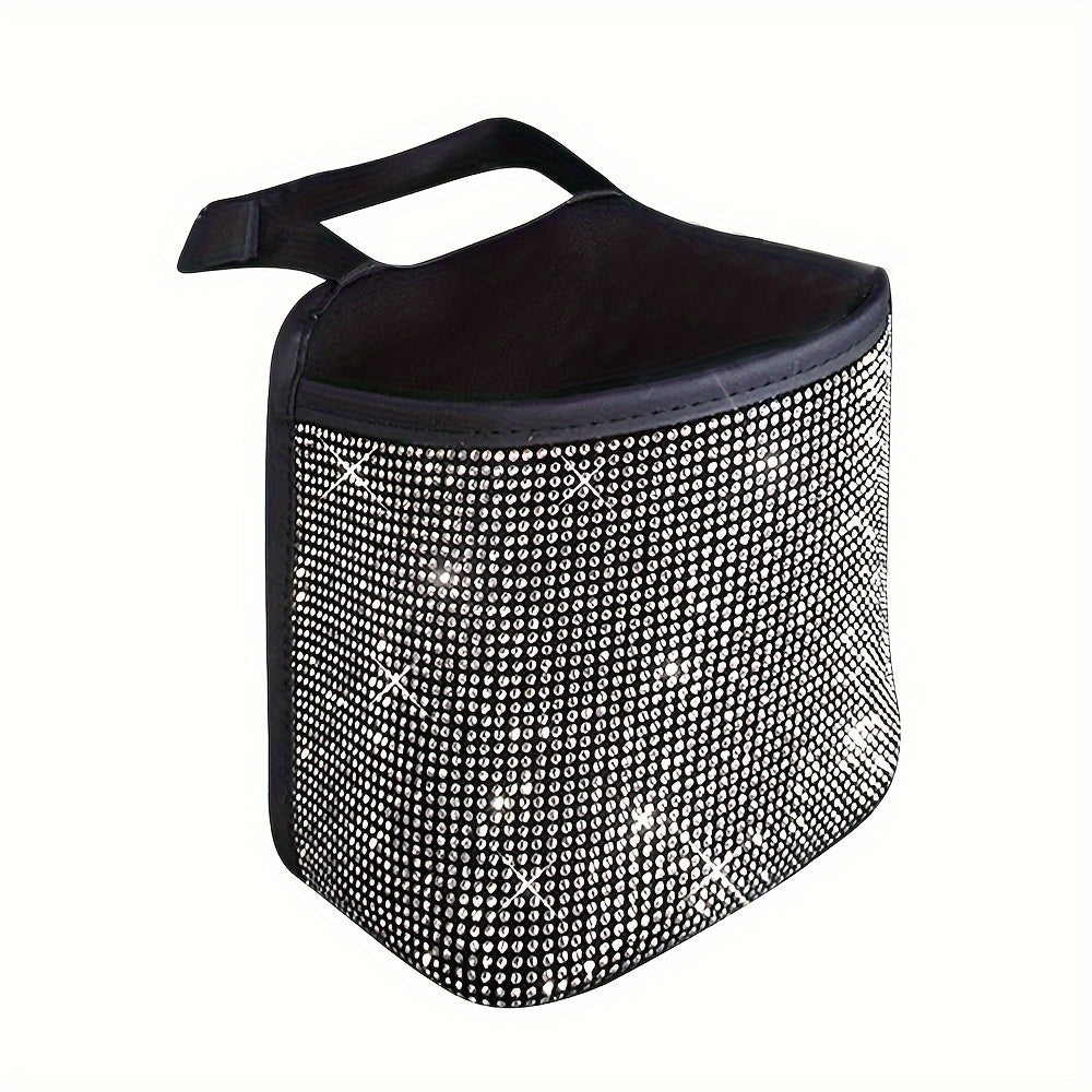 1pc Bling Car Seat Back Hanging Storage Bag - White Rhinestones Seat Back Storage Pocket - For Car Organization & Trash Disposal - Suitable for All Car Models - Perfect Gift for Car Enthusiasts