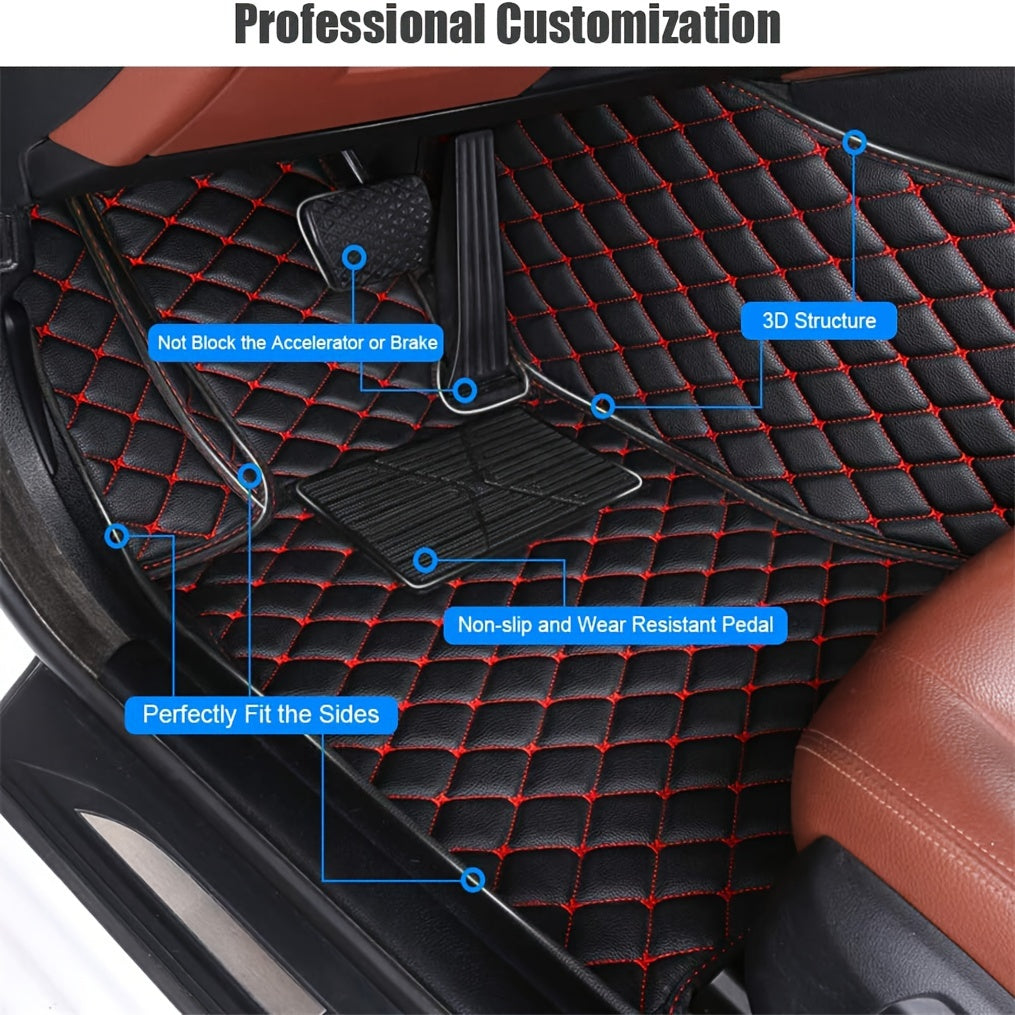 Full Set Car Floor Mats For Nissan For Rogue 2013-2020 Full Coverage All Weather Protection Waterproof Non-Slip PU Leather, Black