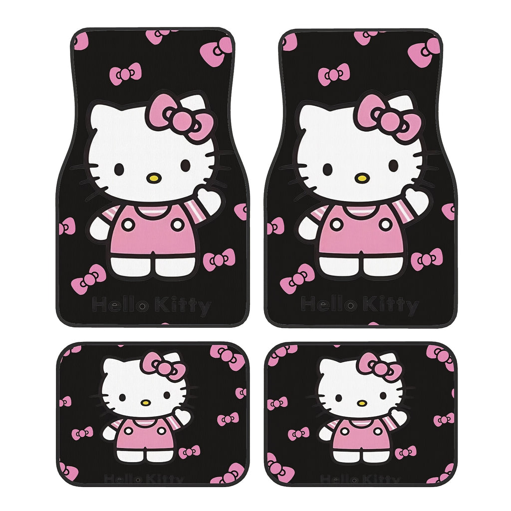 4pcs Sanrio Hello Kitty Car Foot Mats, Universal Fit, Non-Slip Synthetic Rubber, Dirt Resistant, Easy to Clean Vehicle Floor Mats