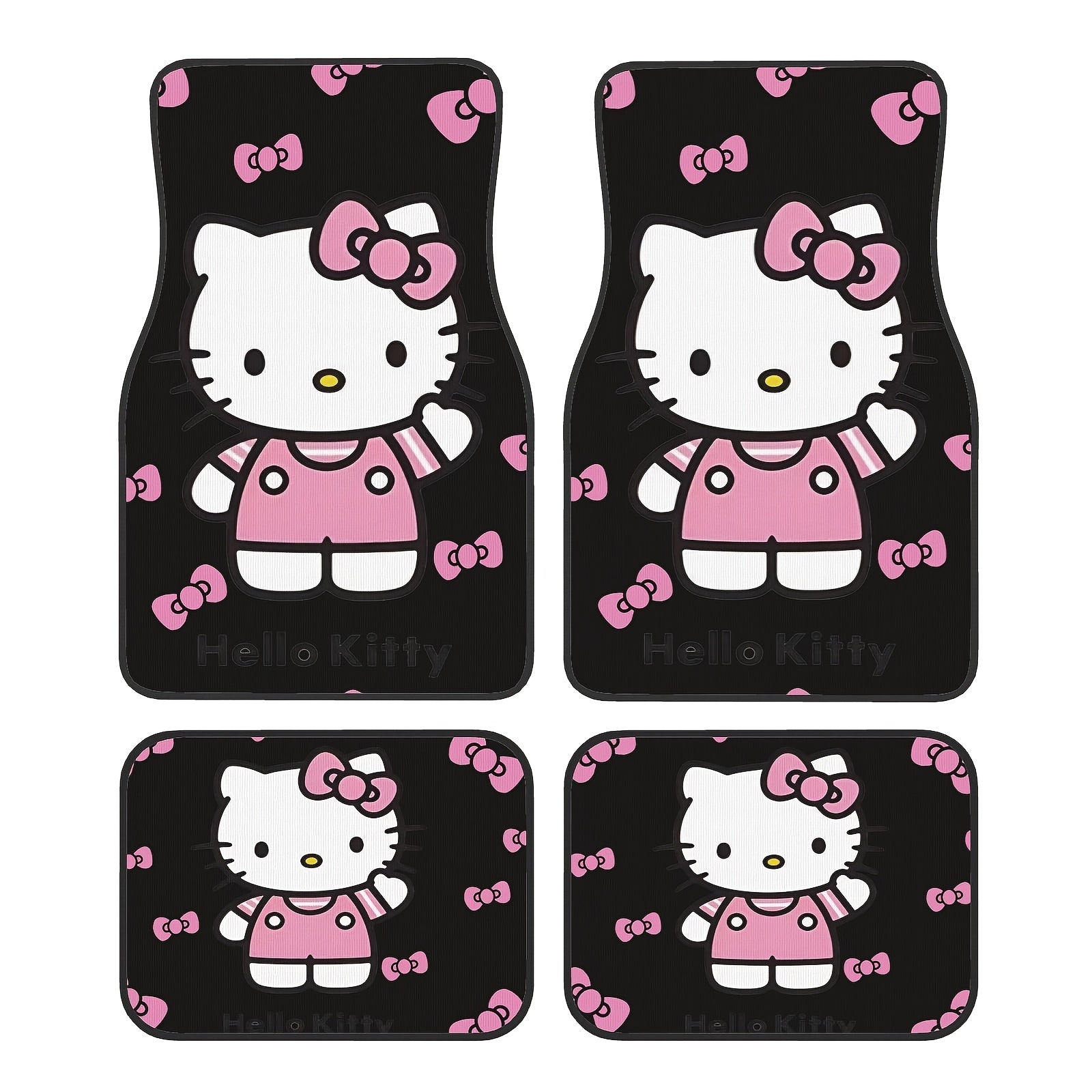 4pcs Sanrio Hello Kitty Car Foot Mats, Universal Fit, Non-Slip Synthetic Rubber, Dirt Resistant, Easy to Clean Vehicle Floor Mats