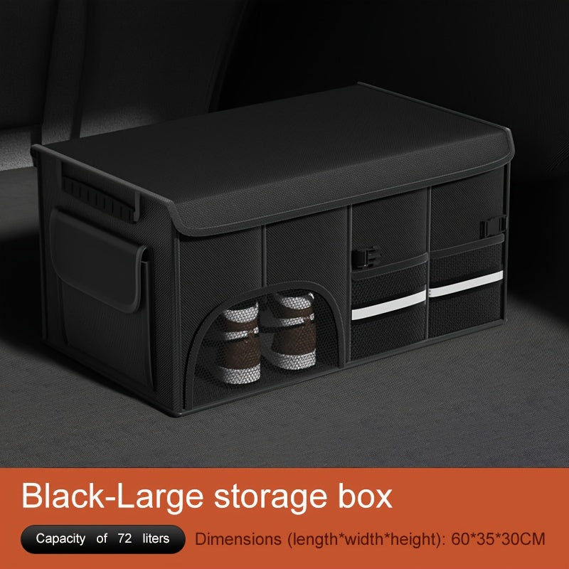 Foldable Car Trunk Organizer with Lid, Large Capacity Multi-Compartment Storage Box for SUV, Fabric Material with Mesh Pockets for Vehicle Cargo Organization