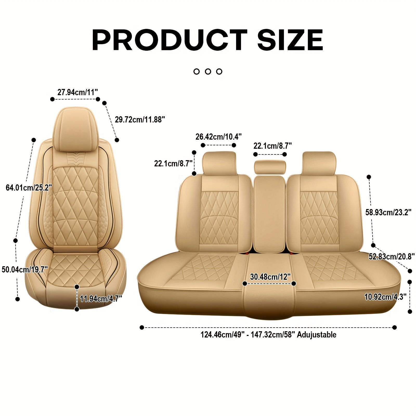 5-Seat Beige Luxury PU Leather Car Seat Cover Set - Waterproof, Adjustable Fit, 360° Protection - Universal for Sedans, Trucks, SUVs