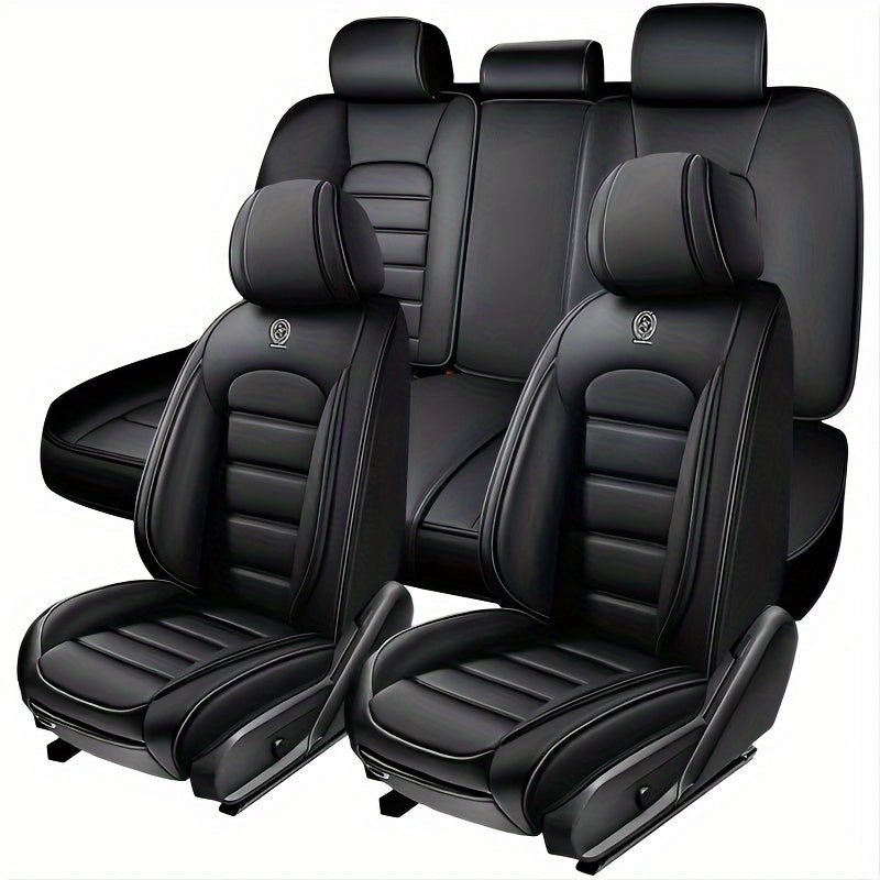 Ultimate 5-Piece Waterproof Nappa Leather Car Seat Cover Set - Luxury Ergonomic Protection with Headrest Pillows - Universal Fit for Sedans, SUVs, Pick-up Trucks, and Pet-Friendly