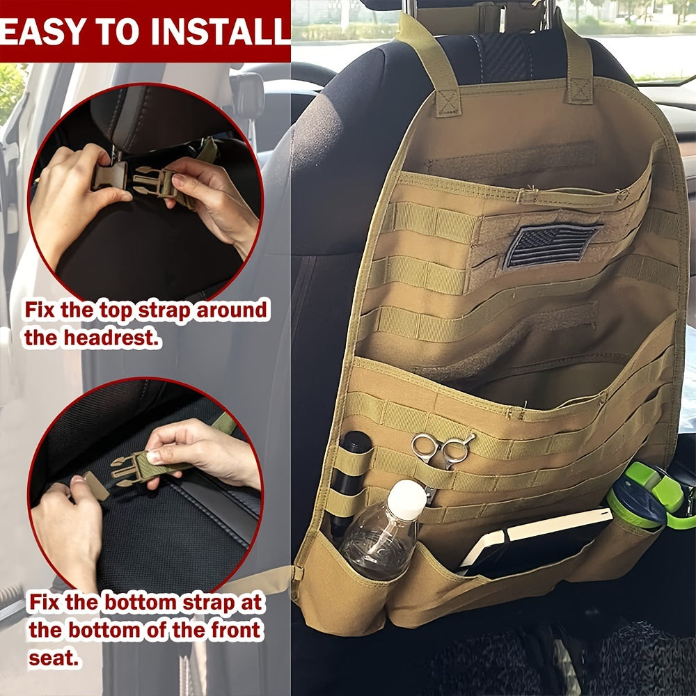 Car Seat Back Organizer - Upgraded Tactical Molle Vehicle Panel Universal Fit Car Seat Cover Protector with Multiple Pockets for Truck SUV MPV Saloon Van