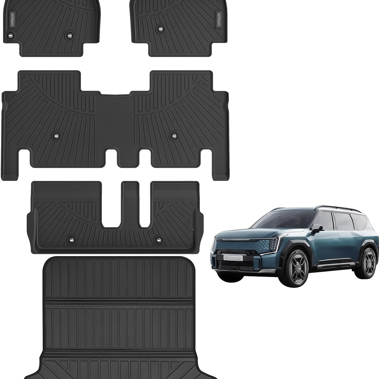 Floor Mats & Big Cargo Liners Compatible for KIA EV9 2024. All Weather 3 Rows Anti- Slip TPE Mat- Black. (6- Seats), Vehicle Floor Protection, Cargo Area Cover, Customfit Liner, Durable Floor Covering, Easyclean Mats, High Qu
