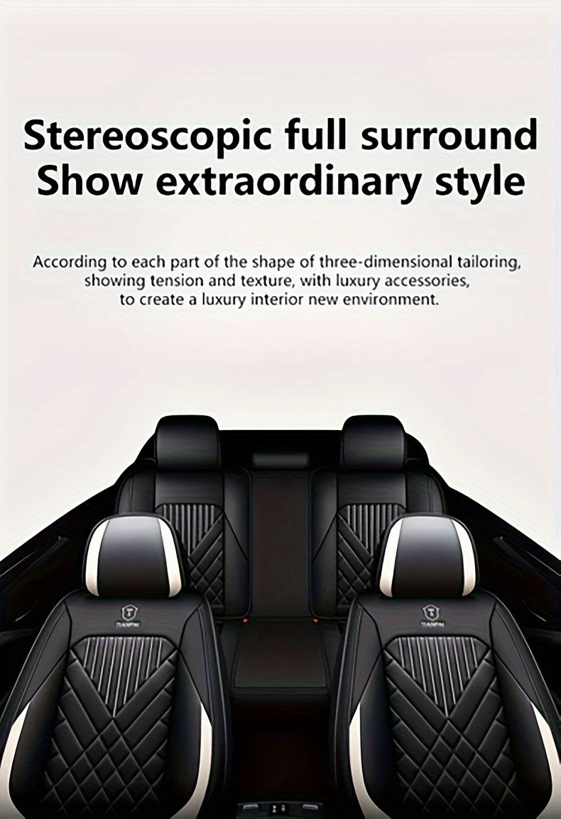 Luxury Full Faux Leather Car Seat Covers - Fit for 5-Seater Vehicles, Breathable & Stylish, All-Season Comfort