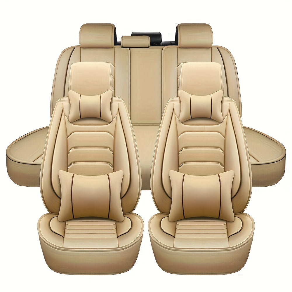 5-Seat Full Set Faux Leather Car Seat Covers - Waterproof All-Weather Protection, Full Surrounded Cushion Protector with Soft Foam Padding, Precise Fit for Cars, Trucks, Sedans & SUVs - Easy Installation, Durable Automotive I