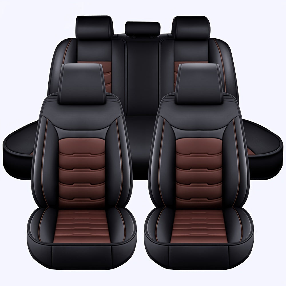 5 Seat Car Seat Covers PU Leather Seat Covers Full Set Waterproof for Car Sedan SUV Truck Vans Front & Rear Seat Cushion Protector with Back Big Storage Bag