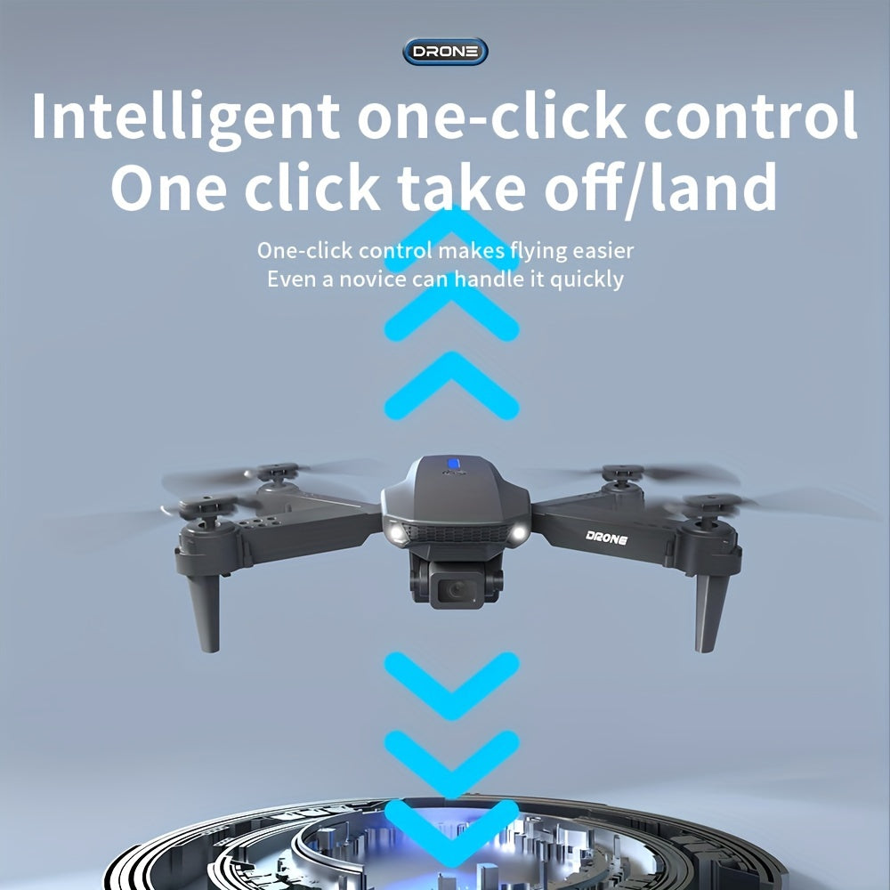 Intelligent aerial drone E88 single camera with dual batteries and replacement blades, equipped with protective frame and quadcopter, wireless connection, mobile phone remote control of unmanned aerial vehicle, aerial camera,