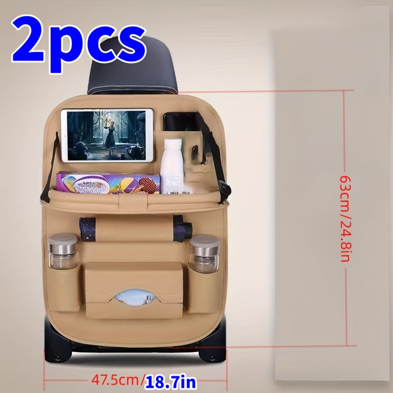1/2pcs Upgrade Your Car Trip With The All-Ln-One Multi-Function Bag Storage Rear Seat Organizer - Lncluding Foldable Table Tray, Floor Mat, Tissue Box, Cup Holder, Umbrella Holder, Laptop Table And Car Tray!