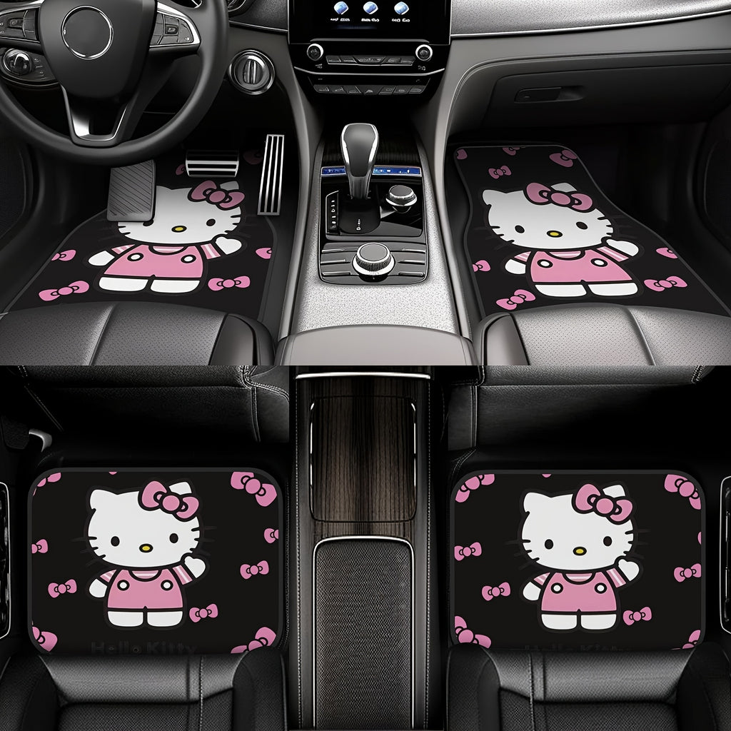 4pcs Sanrio Hello Kitty Car Foot Mats, Universal Fit, Non-Slip Synthetic Rubber, Dirt Resistant, Easy to Clean Vehicle Floor Mats