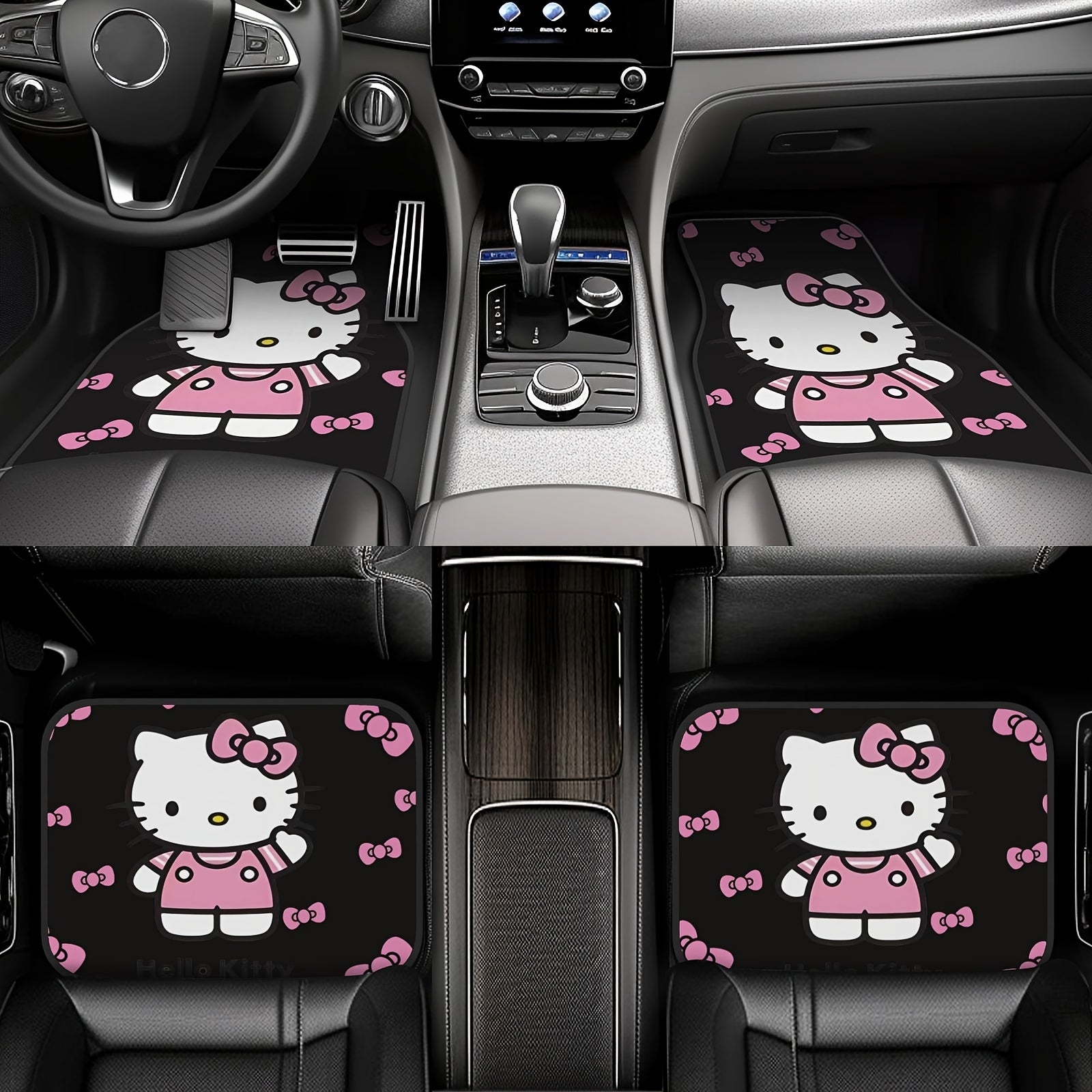 4pcs Sanrio Hello Kitty Car Foot Mats, Universal Fit, Non-Slip Synthetic Rubber, Dirt Resistant, Easy to Clean Vehicle Floor Mats