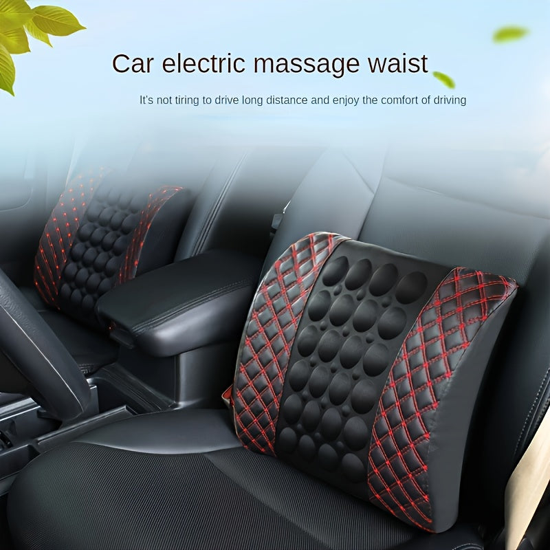 Car Lumbar Electric Massager, Red Pillow Car Interior Decoration, Ultra-fiber PU Leather Cushion For Car, Office