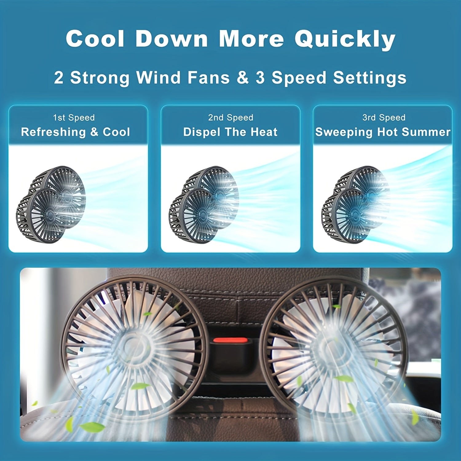 1 Pc Car Fan, Car Small Air Conditioner, Double-headed Rear Fan, Strong Wind, 360 Degrees Rotation, Large Air Volume, Subwoofer Operation, Base Fixed Clip Mounting Method, Suitable For Car Home