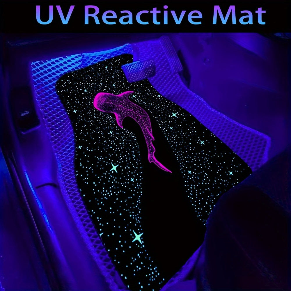 （Open JIT）2/4pcs Whale Pattern Flannel Black Illumination Car Floor Mats, UV Reactive Luminous Car Floor Mats, Water Absorbing counter-slip counter-fouling Floor Mats, toward Most Cars Front And Rear Seat Carpets, Car Int