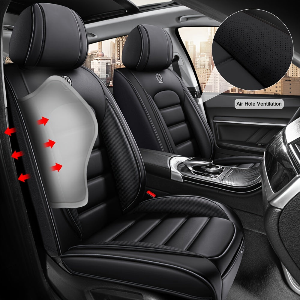 Ultimate 5-Piece Waterproof Nappa Leather Car Seat Cover Set - Luxury Ergonomic Protection with Headrest Pillows - Universal Fit for Sedans, SUVs, Pick-up Trucks, and Pet-Friendly