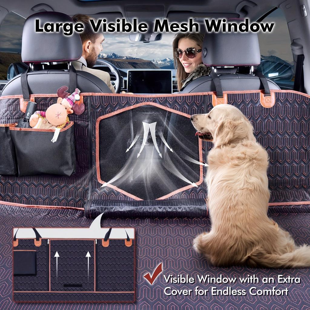 Waterproof 600D Scratch-Resistant Dog Car Seat Cover - Seat Covers with Nonslip Backing, Mesh Window, Storage Pocket, and Durable Hammock for Cars, Trucks, and SUVs