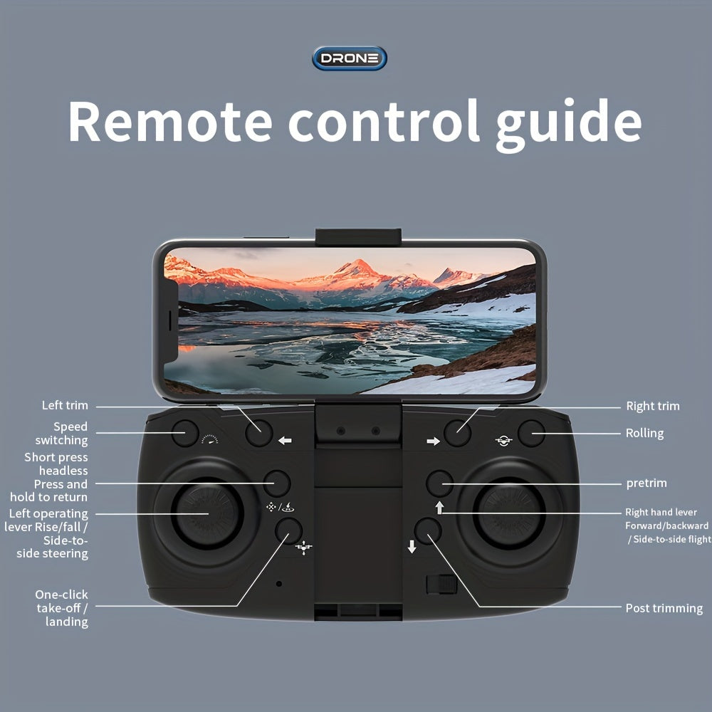 Intelligent aerial drone E88 single camera with dual batteries and replacement blades, equipped with protective frame and quadcopter, wireless connection, mobile phone remote control of unmanned aerial vehicle, aerial camera,