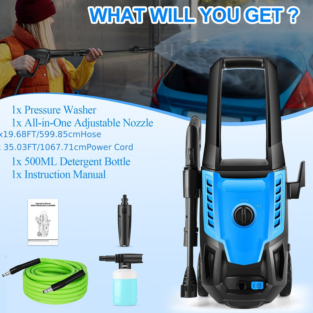 Power Washer, H4800 Pressure Washer 1800W Electric High Pressure Washer Professional Car Washer Cleaner Machine With With All-in-one Adjustable Nozzle & Hose For Patio Garden Yard Vehicle