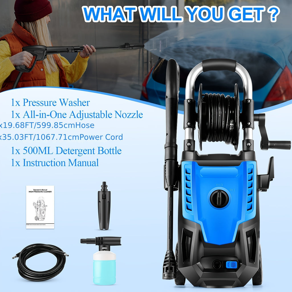 Power Washer, H4800 Pressure Washer 1800W Electric High Pressure Washer Professional Car Washer Cleaner Machine With With All-in-one Adjustable Nozzle & Hose For Patio Garden Yard Vehicle
