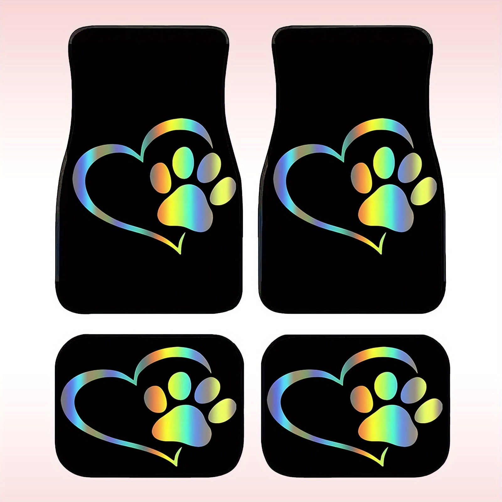 4pcs set of universal love dog paw-themed car floor mats, anti-slip, anti-stain and easy to clean, highly suitable for protecting the interior carpet and upholstery of the vehicle.