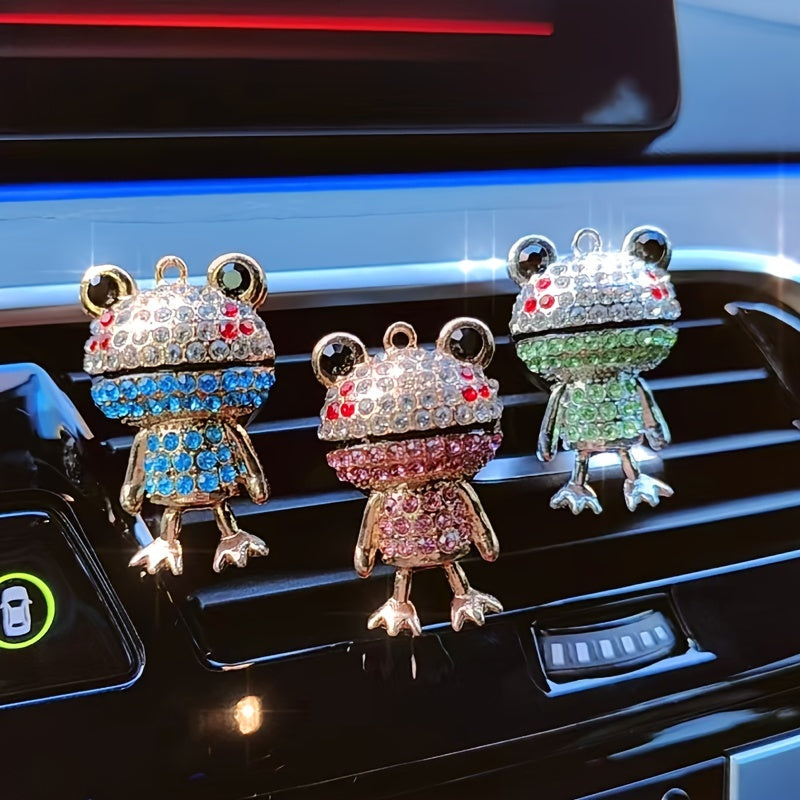 1pc Rhinestone Frog Design Car Air Outlet Aromatherapy Diffuser Clip, Shiny Cartoon Frog Shape Car Perfume Clip, Car Air Outlet Decoration Accessories