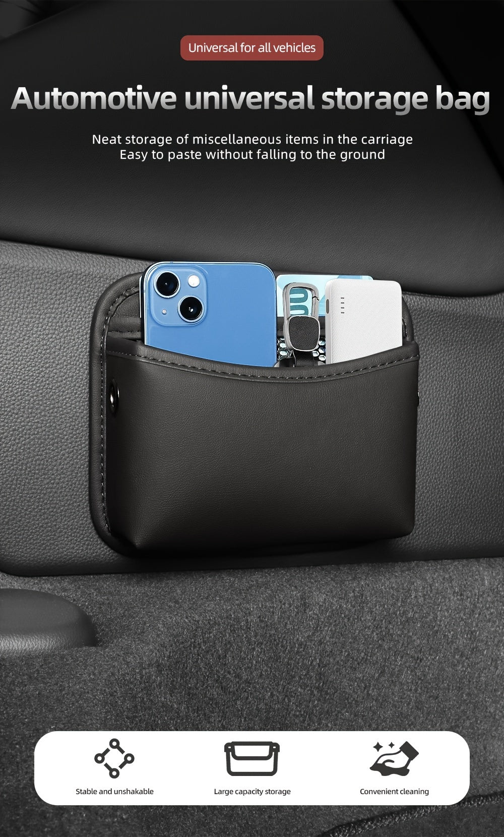 PU Leather Car Side Pocket Organizer - Universal Cell Phone and Sunglasses Holder for Car Seat Gap, Door, Window, Console - Car Accessories Storage Pouch