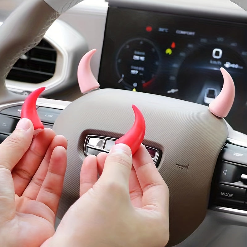 2pcs Mini Devil Horn Car Steering Wheel Decals - Cute & Creative Dashboard Accessories for Vehicle Air Vent