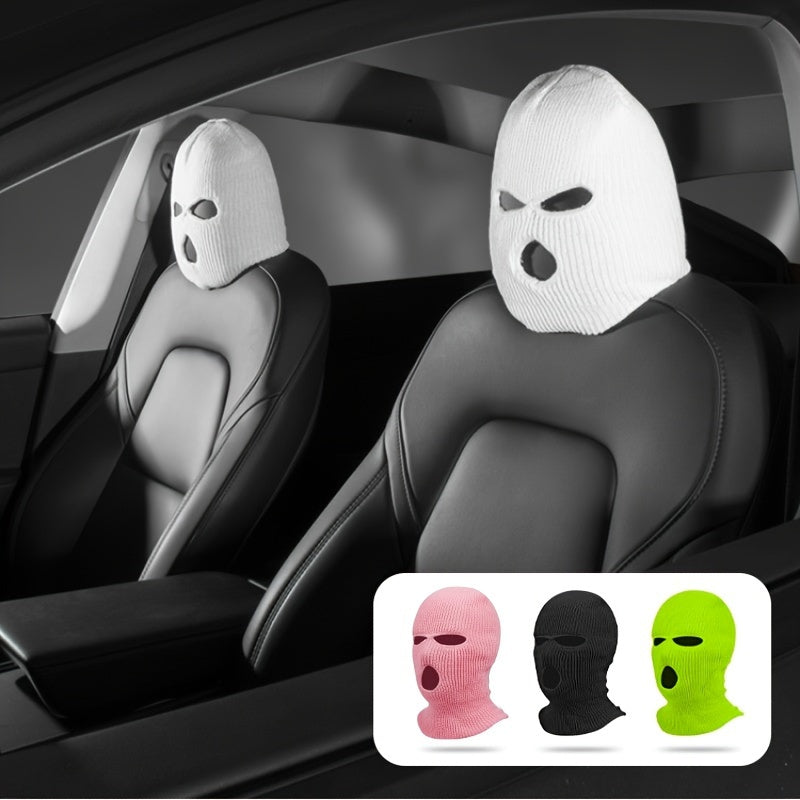 1pc Unisex Acrylic Balaclava Ski Mask, Street Style Knitted Warm Headgear, Medium Stretch Solid Color, Hand Washable, Halloween Horror Spoof Car Decoration, 100% Acrylic