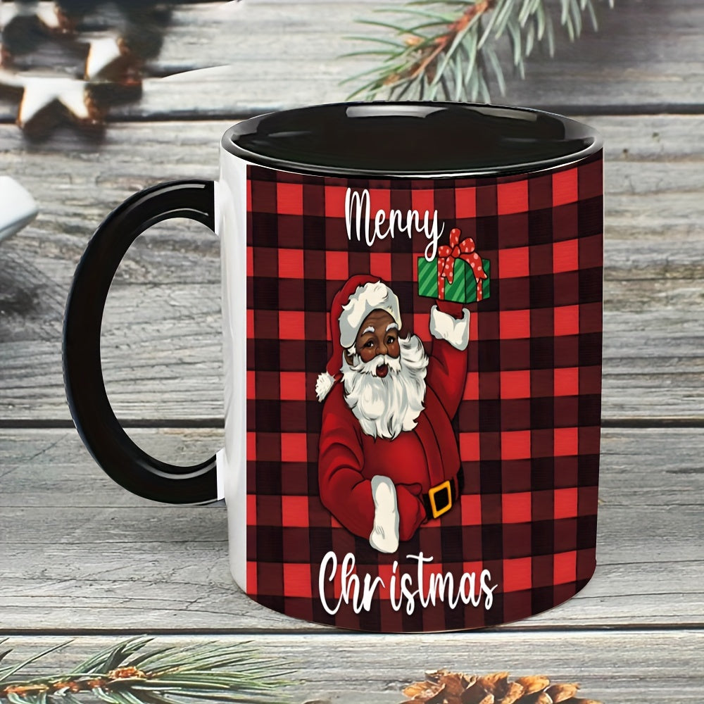 Merry Christmas Ceramic Coffee Mug 11oz - Santa with Gifts Holiday Design, Machine Washable, Reusable, Eco-Friendly Recyclable Material, Ideal for Juice, Milk, Perfect Gift for Family, Friends, Siblings