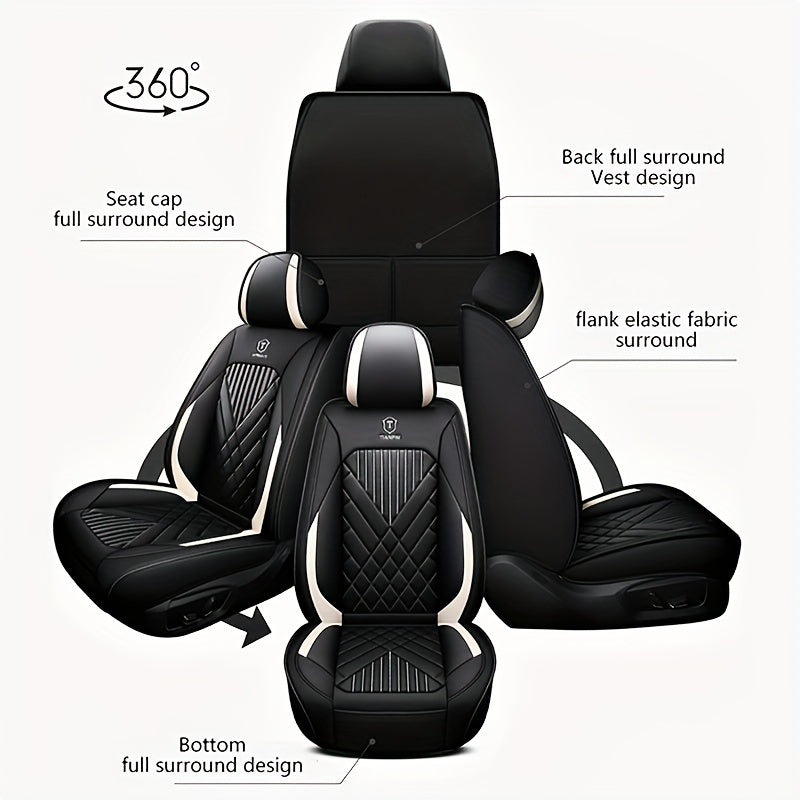 Luxury Full Faux Leather Car Seat Covers - Fit for 5-Seater Vehicles, Breathable & Stylish, All-Season Comfort
