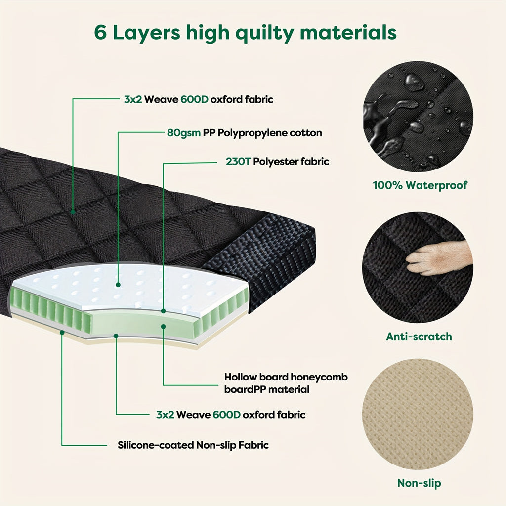 Heavy-Duty Dog Car Seat Cover & Back Seat Extender with Mesh Window, Quilted Fabric, Waterproof, 300 lbs Capacity - Ideal for SUVs and Trucks, Black, Seat Covers for Car