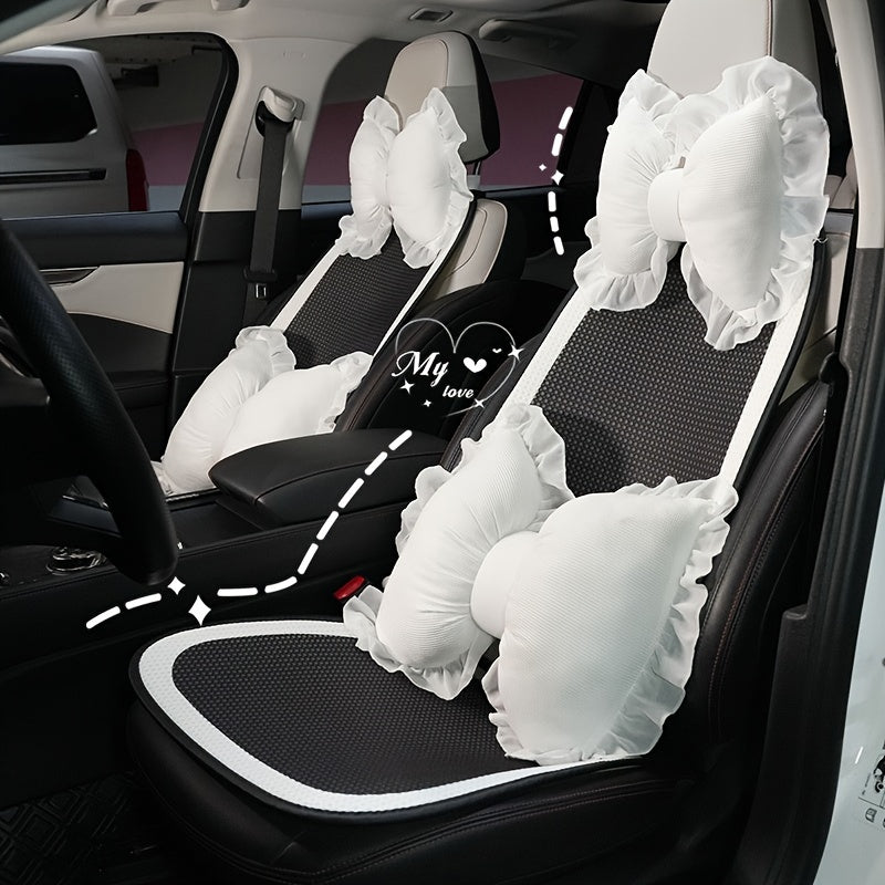 1 Set Creative Butterfly Lace Edge Car Headrest and Lumbar Support Cushion - Breathable Polyester Fiber Neck Pillow and Seat Back Pillow for All Seasons, Comfortable Vehicle Accessories
