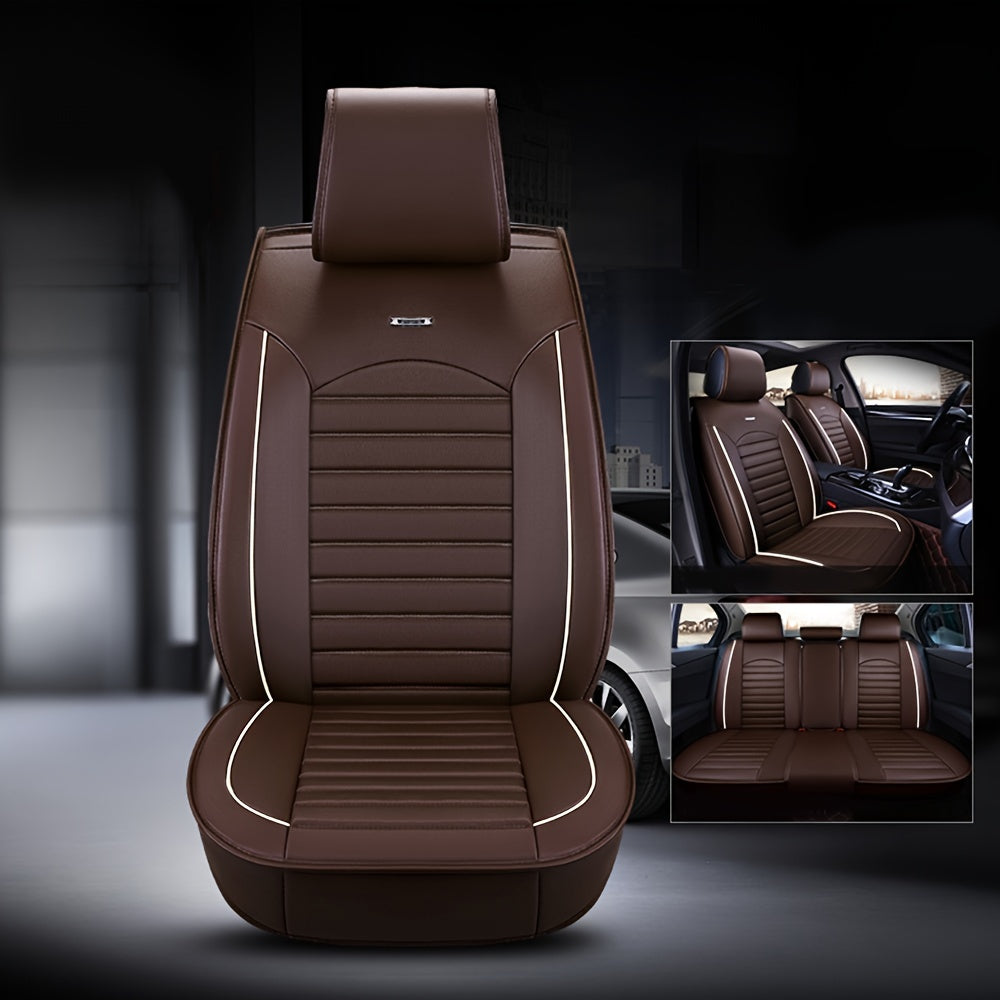 5-Seat Full Set Premium Waterproof Faux Leather Car Seat Cover with Adjustable Cushion Protector, 2 Headrest and 2 Lumbar Pillows, Universal Fit for All-Season Use, PU Leather Surface, Sponge Filled for Ultimate Comfort