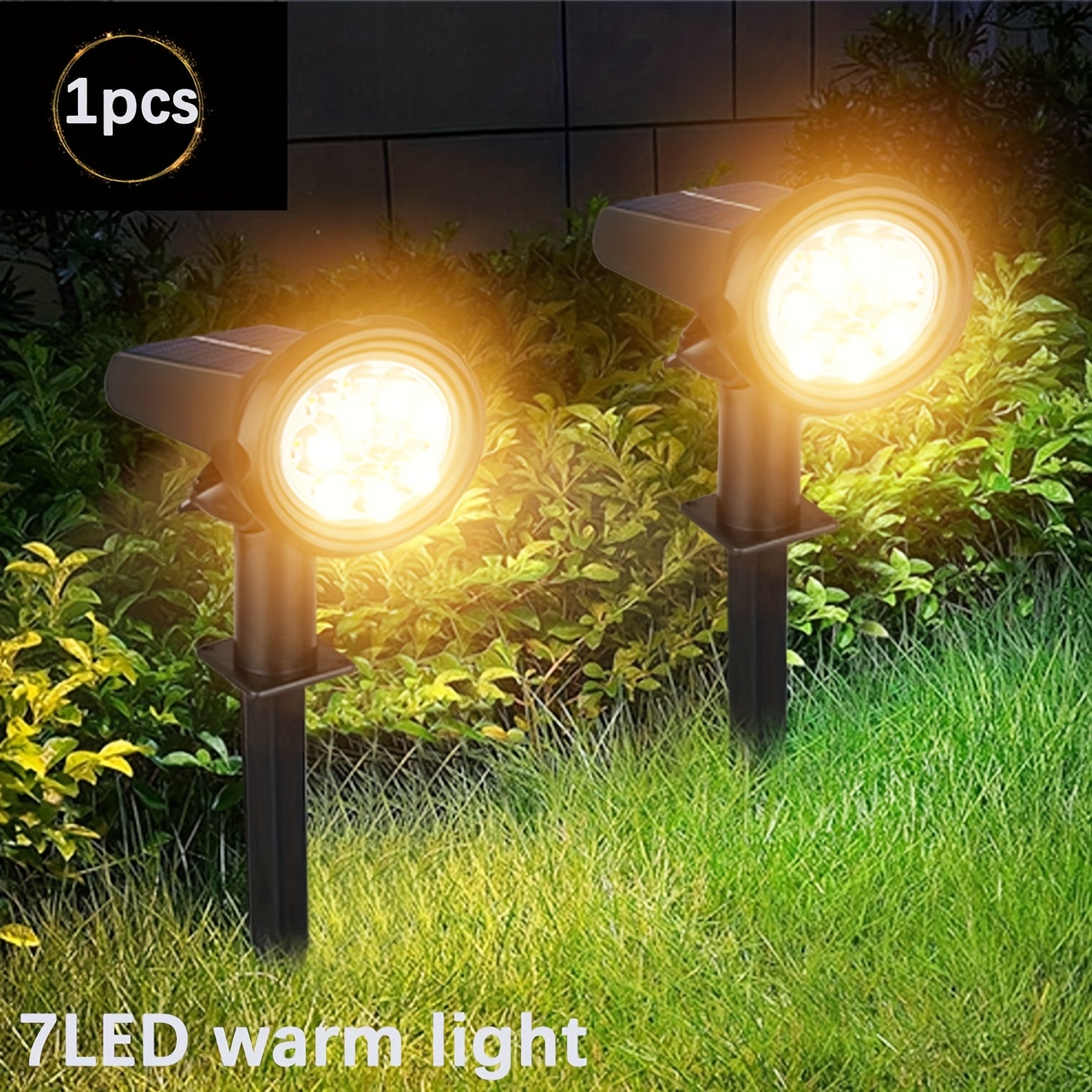 1/2pcs 7LED Solar Lamp -  IP44, Outdoor Environment Lighting, Solar Charging, Lithium Battery, 1200mAh, Plastic Structure, Semi-buried, Outdoor Lighting Solution - Modern Outdoor Lamp - Durable Plastic