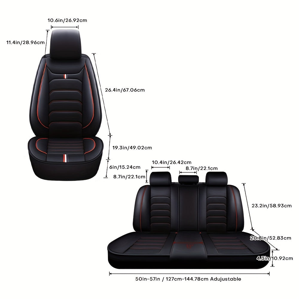 5 Car Seat Covers Faux Leather Seat Covers Full Set For Car Sedan SUV Truck Vans Front & Rear Seat Cushion Protector Wear-resistant, Breathable And Easy To Clean