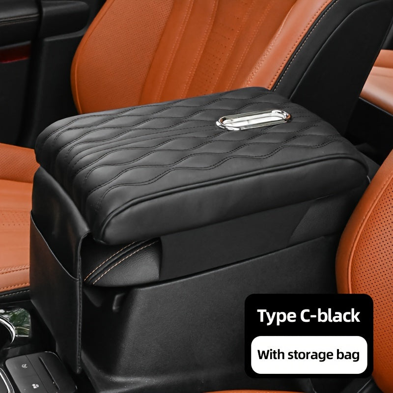 1pc Car Central Armrest Box Heightening Pad, PU Leather Memory Cotton Armrest Box Pad With Tissue Box And Storage Bag